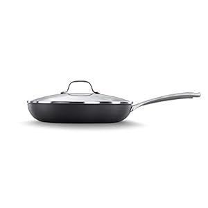 Calphalon Nonstick Frying Pan with Lid and Stay-Cool Handles, Dishwasher Safe, 12-Inch, Grey