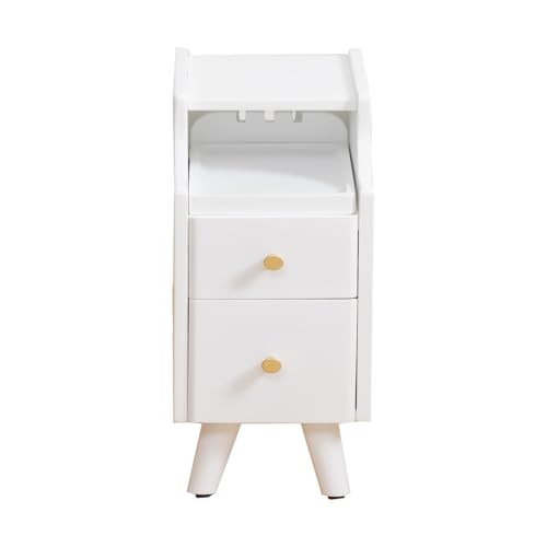 Solid Wood Nightstand, 2-Drawer Small Nightstand, Narrow Bedside Table with Shelf Storage(White, 7.87''W).(Missing the parts, see the pictures)