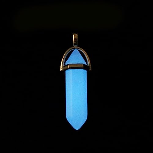 2 Pieces Blue Green Glow In The Dark Necklaces Natural Stone Hexagon Quartz Crystal Pendant Necklace Magnetic Heart Distance Choker Glow Jewellery For Women Men Gift,Photo Color,Adjustable - Image 2