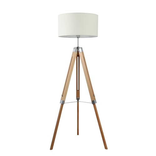 Lámpara de pie de salón para iluminar rincones oscuros con madera natural e interruptor 2