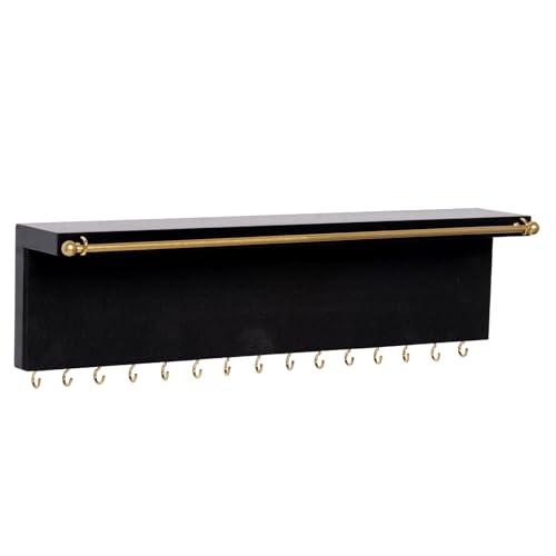 SANY DAYO HOME Wall Mount Jewelry Organizer Real Wood Jewelry Display Storage Shelf with 15 Necklace Hooks, Earring Bracelet Rod, Stud Cork Board, Black