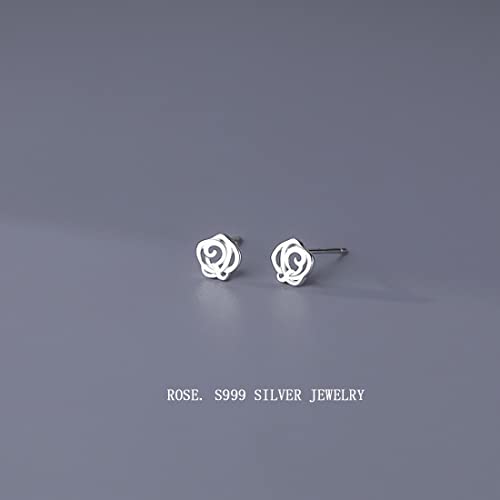 Sterling Silver Small Earrings For Women Girls Mini Earrings Piercing For Women Girls Tiny Stud Earrings (Rose) #TOP3