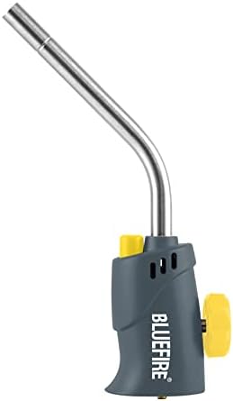 BLUEFIRE MRS-7014A Trigger Start Gas Welding Propane Torch Head Specially for MAPP Fuel,Extend 1.5" Burning Tube Nozzle Piezo Self Ignition Handhold Cylinder Soldering Brazing Triple-Point Flame