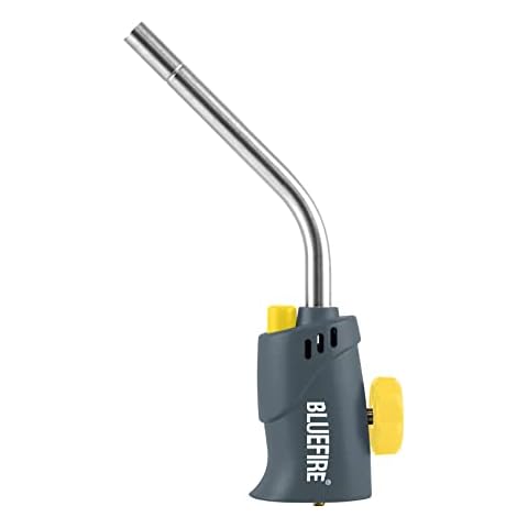 BLUEFIRE MRS-7014A Trigger Start Gas Welding Propane Torch Head Specially for MAPP Fuel,Extend 1.5" Burning Tube Nozzle Piezo Self Ignition Handhold Cylinder Soldering Brazing Triple-Point Flame Cover