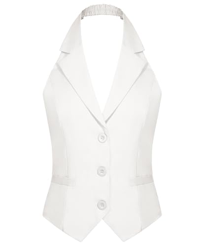 MINTLIMIT Womens Halter Neck Vest Notch Lapel Button Front Waistcoat Vintage Dressy Crop Tuxedo Suit Vests with Pockets