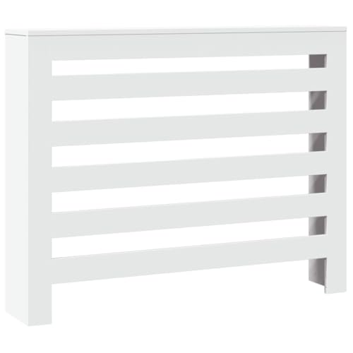 vidaXL Heizkörperverkleidung Heizungsverkleidung Modernes Latten-Design Heizkörperabdeckung für Wohnzimmer Heizungsabdeckung Weiß Holzwerkstoff