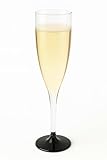Sanjoma Chemical Solutions 50 Copas de cava de plástico 150 ml REUT – Flute transparente con base negra desmontable – Copas rígidas desmontables para champán, fiestas, bodas, Navidad o Nochevieja.