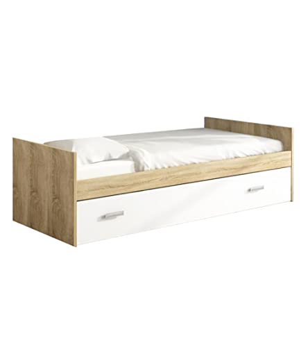 Home Heavenly® - Cama Nido Juvenil Chase. Cama 90x190 cm + Cama Arrastre. Blanco y Roble Cambria Cover