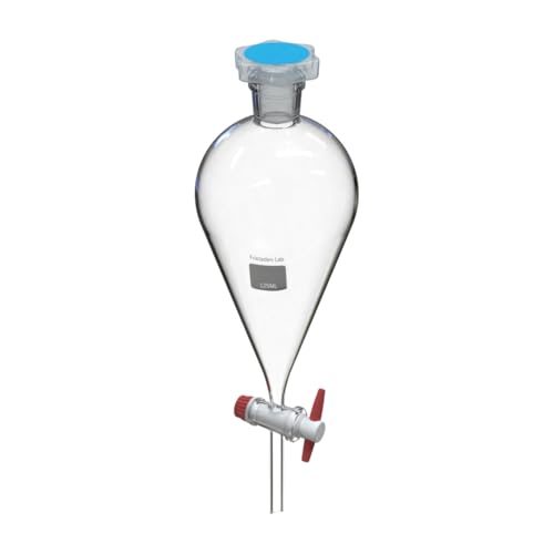 American Fristaden Lab 125 mL Separatory Funnel with PTFE Stopcock Valve | Lab Quality Borosilicate Glass | 24/29 Joint Size | Separation Funnel for Lab Use (Transparent Glass, 125ml)