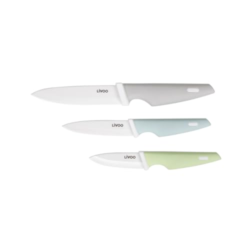 Livoo - 3 couteaux céramique MEC137-7,5 cm, 10 cm et 12,5 cm, céramique, manche soft touch, ergonomiques, compatibles lave-vaisselle, Gray