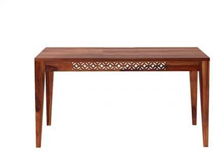 Image of DIA Chitra Furniture Sheesham Solid Wood Six Seater Honey Finish Dining Table Set with 4 Chair and 1 Bench, Cream Cushion