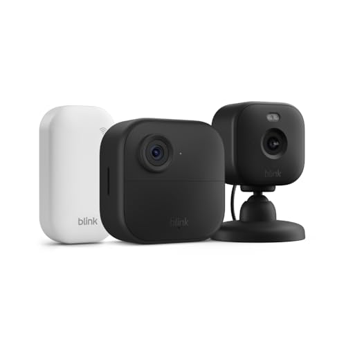 Blink Outdoor 4 + Mini 2 &ndash; Wireless smart security camera, two-year battery life, 1080p HD day and...
