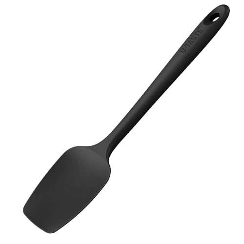 U-Taste 29cm Silikon Löffel Spatel: 250℃ Hochhitzebeständiger Flexibler Nahtloser Gummispatel, Backen Kochen Silikon Teigschaber für Antihaftbeschichtetes Kochgeschirr Mischen Schaben (Schwarz)