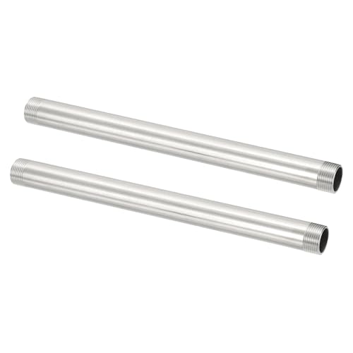 PATIKIL 304 Stainless Steel Pipe Fitting, 2 Pack 3/4" BSP Male x 3/4" BSP Male Threaded 12" Length Nipple Cast Pipe for Extending Piping, Silver