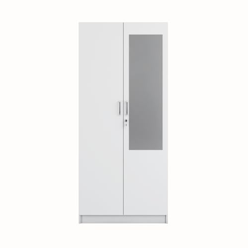 Image of VIKI Wardrobe | Shirakawa Wardrobe | Wooden Almirah for 2 Door Wardrobe with 4 Shelves with Mirror (Frosty White - 40D x 80W x 180.8H) | 1 Year Warranty | Free Assembly