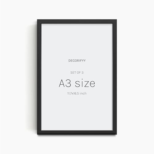 Image of Premium A3 Size Photo Frame for Wall (11.7x16.5 inch, Set of 3) - Photo Frames For Wall Decor and Home Decor | Black | Polished Plexiglass & MDF