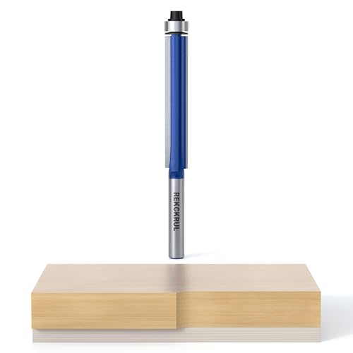 REKCKRUL Professional Flush Trim Router Bit Set 1/4 Inch Shank Bottom Bearing Carbide Tipped Woodworking Router Bits for Smooth Edge Trimming Cutting Length: 2 Cutting Diameter: 3/8