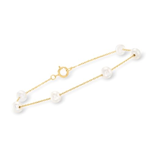 Ross-Simons 5-5.5mm Cultured Pearl Station Bracelet in 14kt Yellow Gold
