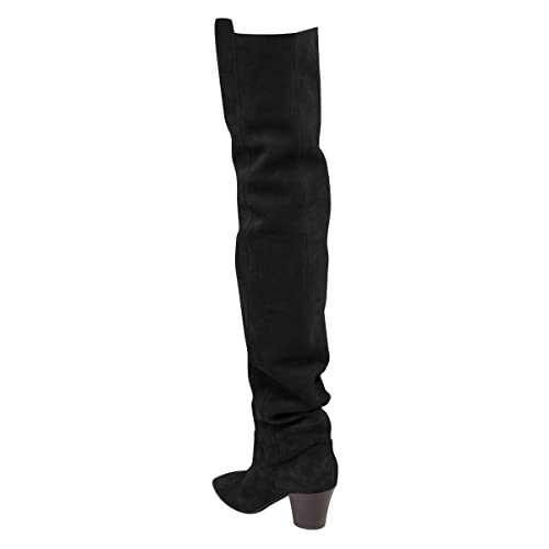 FSJ Women Over The Knee Boots Comfy Wrinkled Medium Chunky Heel Closed Point Toe Classic Pull On Business Shoes Size 4-15 M US3
