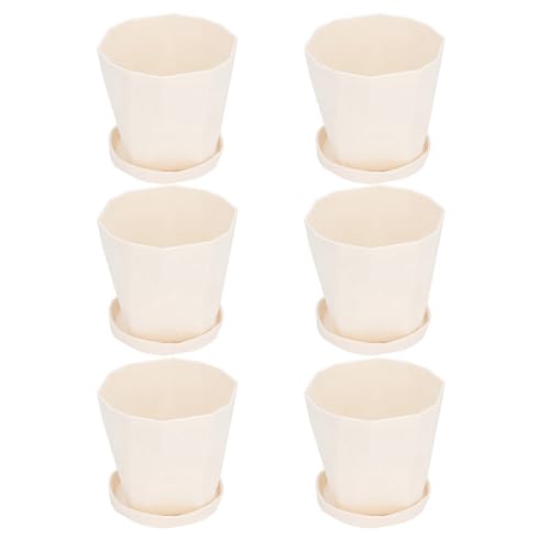 Maceta Pequeña de Plástico, Maceta Pequeña Fácil de Limpiar, 6 Piezas, Resistente para Exteriores (Beige)