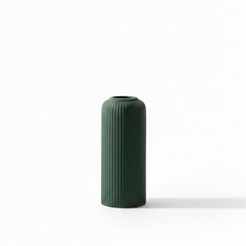Image of KREATIVE ART'S Modern Ribbed Design Ceramic Flower Vase for Living Room, Flower Pots for Artificial Flower, Home Decoration Item, Home Decor, Vases for Living Room (Dark Green, Medium)