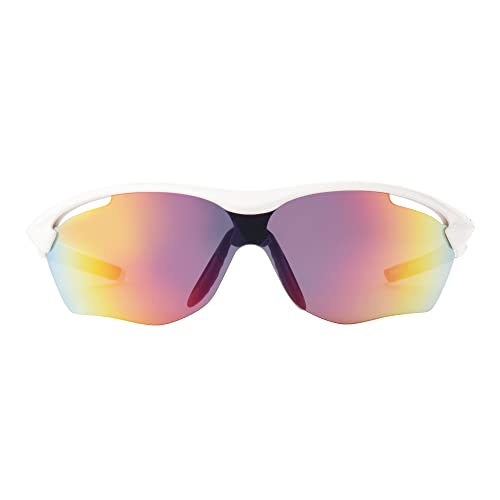 Rawlings Side Arm Hustle Blade Youth Baseball Sunglasses, Shiny White/Rainbow Mirror, 62mm3