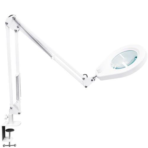 Beyamz - Lámpara de Aumento LED de 105 mm y 5 aumentos con Abrazadera de Escritorio - Regulable en 5 Colores, 790 LM/Alcance de 90 cm/Nueva Abrazadera de 6,4 cm e Interruptor Giratorio