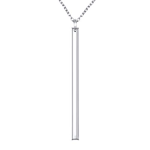 Alphm Long Chain Vertical Bar Y Necklace S925 Sterling Silver Pendant for Women Statement Jewelry