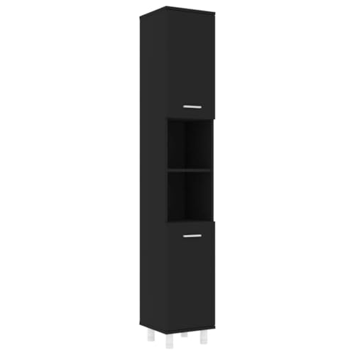 vidaXL Armario de Cuarto de Baño Aseo Almacenamiento Almacenaje Mueble Estante Lavadero Ordenado Robusto Estable Contrachapada Negro 30x30x179 cm
