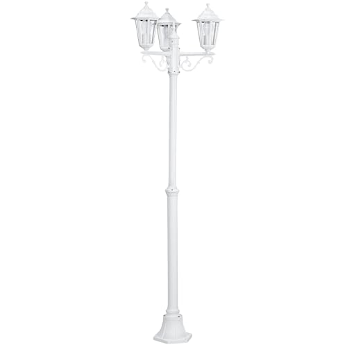 EGLO Lampadaire parisien Laterna 5 à 3 têtes, luminaire extérieur sur pied, lanterne, lampe de jardin et de chemin en fonte d’aluminium blanc et verre,...