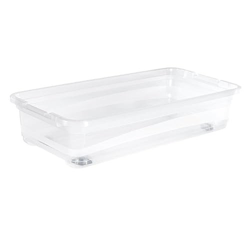 keeeper Aufbewahrungsbox mit Rollen, Deckel und Schiebeverschluss, 79,5 x 39,5 x 18 cm, 33 l, Konrad, Transparent