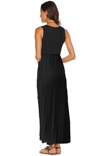 Maxikleid Damen Sommer Boho Ärmellos Strandkleider Lässige Lange Tank Kleid mit Taschen – Bild 4