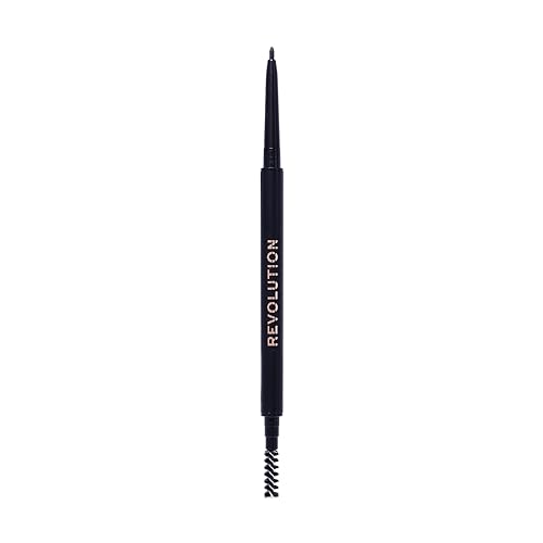 Revolution Precise Brow Pencil, Crayon Sourcils Double Embout avec Brosse pour Sourcils Nets et Précis, Ebony, 0,5 g