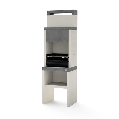 TUOZI - Barbacoa de Obra para Leña y Carbón Modelo PLAN 0 MAX (Gris/Blanco - 59 x 47 x 192 cm) REF: 8031 - Uso en Exteriores