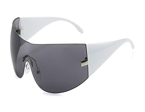 OHEODVQY Y2k Fashion Borderless Shield Surround Sunglasses Extra Large(White Gray)