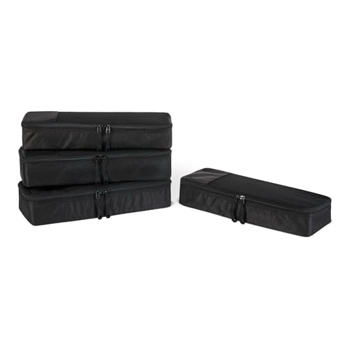 Amazon Essentials 4-Piece Packing Cubes Travel Accessories Set, Luggage Organizer with Double...