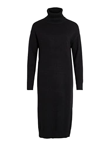Vila Damen Viril Roll Neck L/S Midi Dress - Noos Kleid, Schwarz, L EU