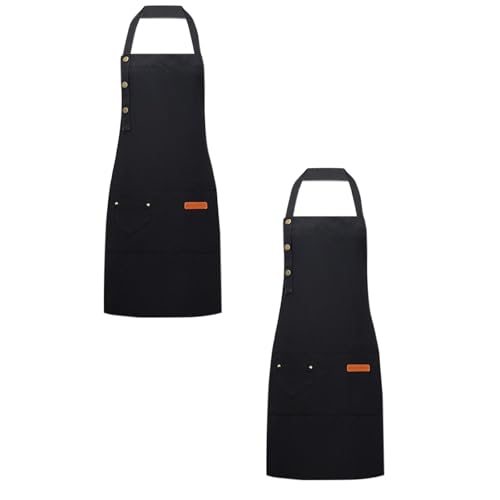 KELINFONG Green Apron with 2 Pockets, 2 Pack Unisex Adjustable Drawstring Solid Kitchen Apron for Baking,BBQ,Cooking,Kitchen - image 1