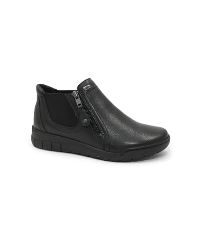 Bottine compensée en cuir femme Valleverde 36300 noire avec fermeture éclair et élastique de confort