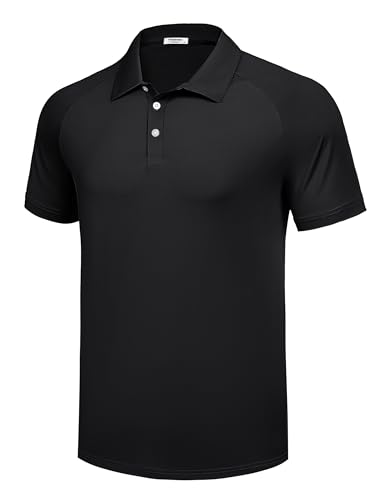 PINSPARK Mens Polo Shirts Short Sleeve Sports Classic T-Shirt Athletic Golf Polos Daily Casual Stylish Collared Shirts for Men Black-M