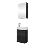 Planetmöbel Mueble bajo Lavabo con Armario con Espejo Conjunto de Muebles de baño 40 cm para Cuarto de baño y Aseo de Invitados Antracita