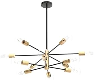 Modern Chandelier Ceiling Light Fixture Sputnik Chandeliers Gold and Black Farmhouse Chandelier Over Table 12-Light Height Adjustable Chandeliers for Dining Room, Living Room,Kitchen Island