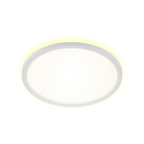 BRILONER - LED Bad Deckenleuchte mit Backlight, IP44 LED Badezimmerlampe, 18 Watt, 2400 Lumen, Lampe, Küchenlampe, Flurlampe, ultraflach, neutralweiße Lichtfarbe, 290x35 mm (DxH), Weiß