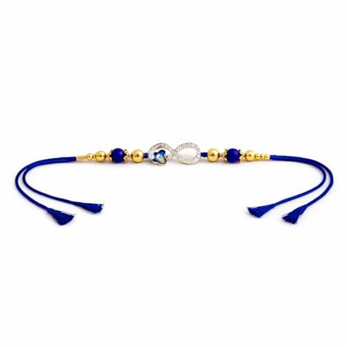 Image of JAIPUR ACE Elegant Infinity Rakhi Bracelet with Evil Eye Charm Premium Blue Thread Raksha Bandhan Rakhi for Brother, Gold Beads Designer Rakhi with Protective & Modern Stylish Look (Infinity Rakhi)