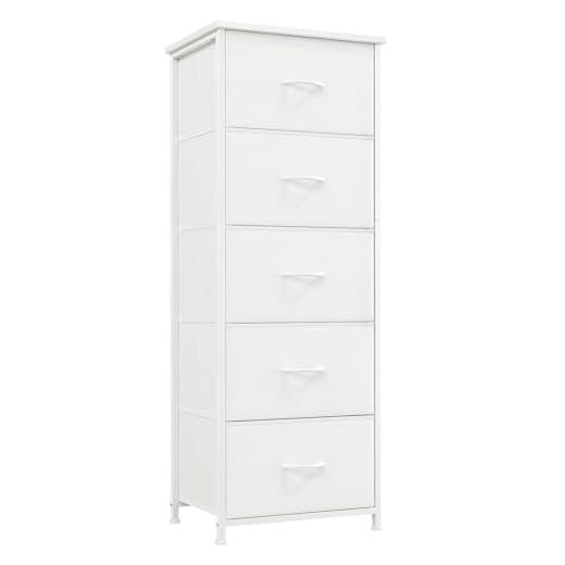 Somdot Kommode mit Schubladen aus Stoff für Schlafzimmer, Kommode Wohnzimmer Flur, Komodenschrank Schubladenschrank Aufbewahrungsschrank Stoffkommode, 5 Stoffschubladen, Weiß