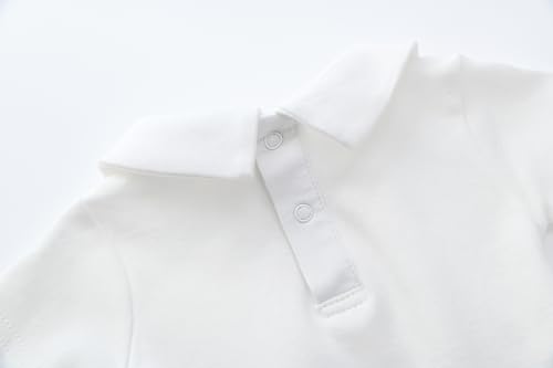Teach Leanbh Baby Boys Pure Color Cotton Short Long Sleeve Polo Bodysuit 3-24 Months (White/Peter Pan Collar, 24 Months)4