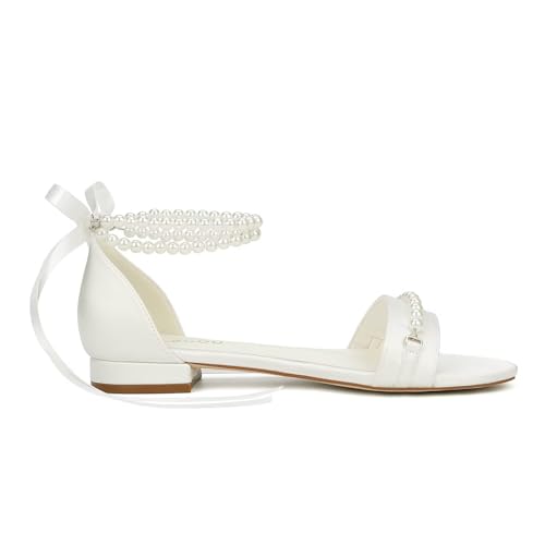 Pearl Sandals Flat Wedding Shoes for Bride Open Toe Wedding Flats Bridal Shoes4