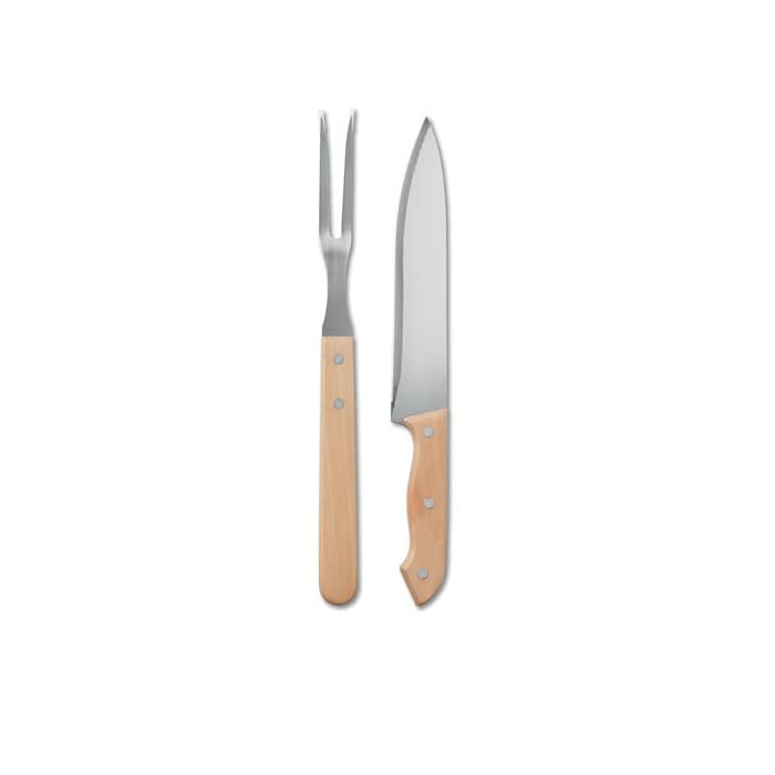 Hochwertiges Edelstahl Grill-BBQ-Set aus 5 Teilen mit Messern, Schneidebrett, Schärfer und Gabel - Schaft und Brett aus Bambus - inklusive Tasche von notrash2003