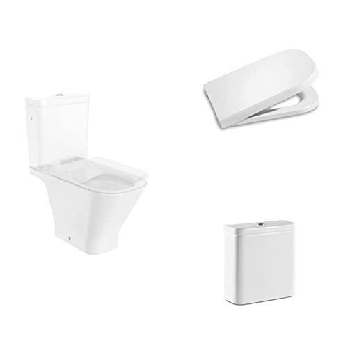 Roca,The Gap,SQUARE - Inodoro completo Rimless con salida dual (incluye taza, cisterna de alimentación lateral y tapa amortiguada de Supralit®)