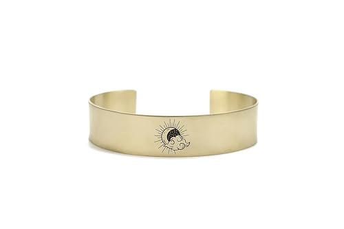 Bracelet manchette céleste or gravé lune personnalisée et soleil unisexe